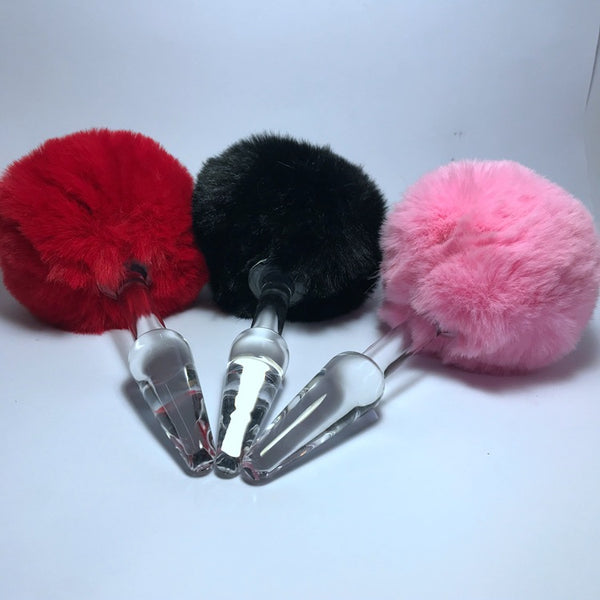 Bunny Tail Butt Plug, Pink Glass Butt Plug, Cute Butt Plug, Sissy Butt Plug, Glass Anal Plug, Buttplugs for Women, Furry sex toy 3pcs