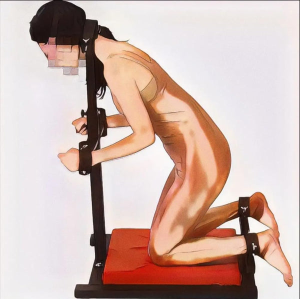 BDSM Pillory with Neck Collar and Handcuffs Bondage,Fetish Furniture Restraint Ankle Spanking Bench for Game