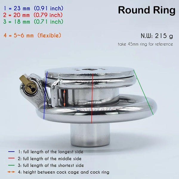 Stainless Steel Inverted Plugged Cylinder Chastity Cage for Male BDSM Restraint Penis Ring