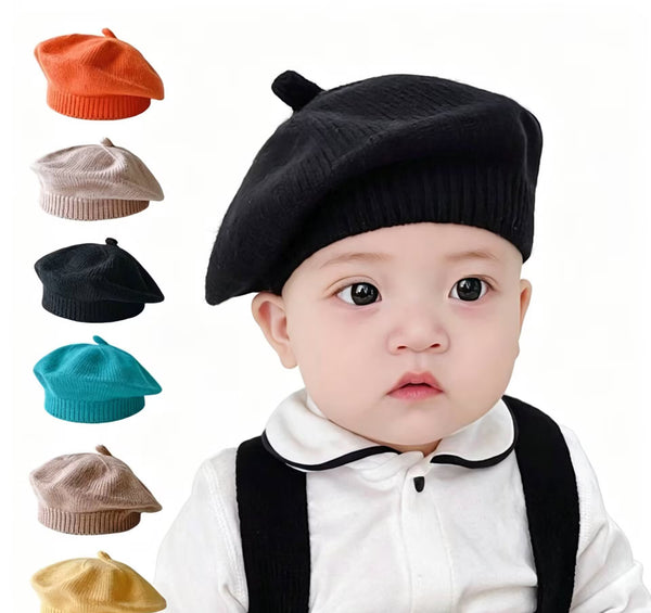 Baby Knit Beret Hat, 40‑50CM Head Circumference, for 3‑18 Months Infant, Soft Stretchy Toddler Artist Cap 3PCS