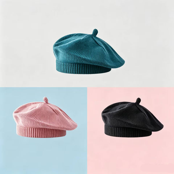 Baby Knit Beret Hat, 40‑50CM Head Circumference, for 3‑18 Months Infant, Soft Stretchy Toddler Artist Cap 3PCS