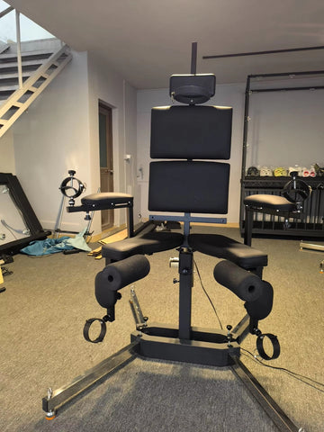 Bondage Furniture Full Restraint BDSM Chair with Leg Spreader Collar and Face Mask Sex Furniture