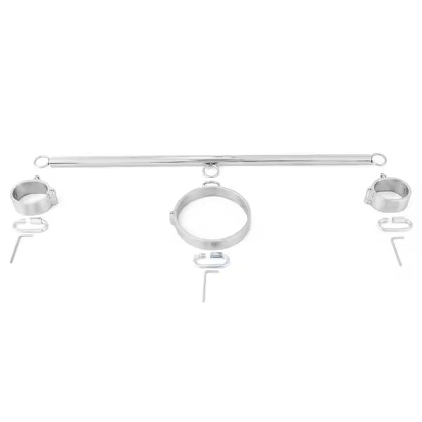 Stainless steel SM bondage neck collar with handcuffs bdsm spreader bar