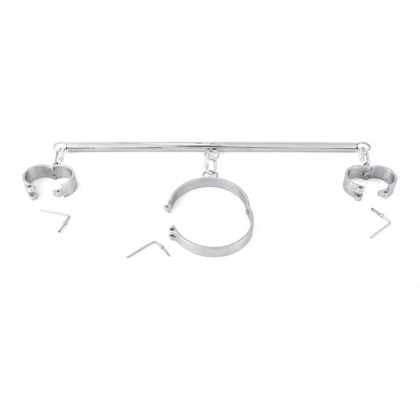 Stainless steel SM bondage neck collar with handcuffs bdsm spreader bar