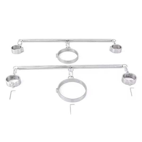 Stainless steel SM bondage neck collar with handcuffs bdsm spreader bar