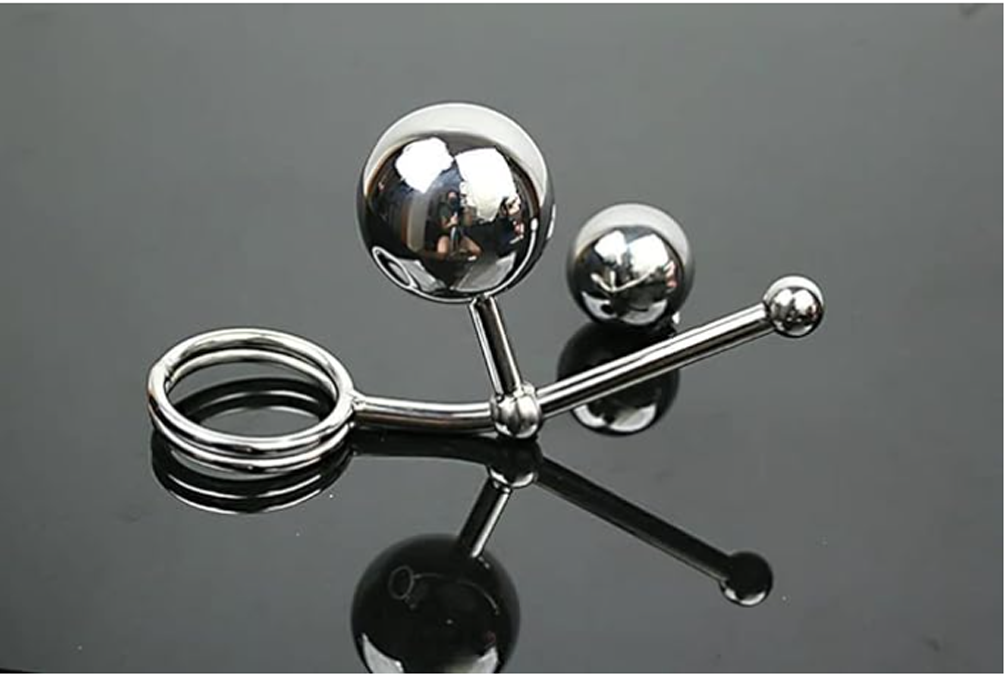 Stainless Steel Metal Dual Anal Ball,Fetish Chastity Anal Hook with Penis Ring