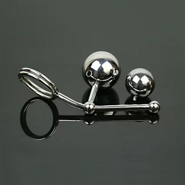 Stainless Steel Metal Dual Anal Ball,Fetish Chastity Anal Hook with Penis Ring