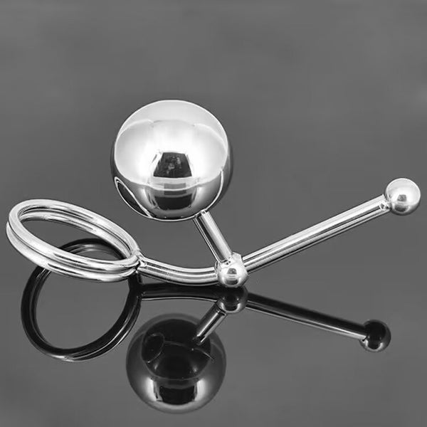 Stainless Steel Metal Dual Anal Ball,Fetish Chastity Anal Hook with Penis Ring