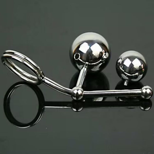 Stainless Steel Metal Dual Anal Ball,Fetish Chastity Anal Hook with Penis Ring