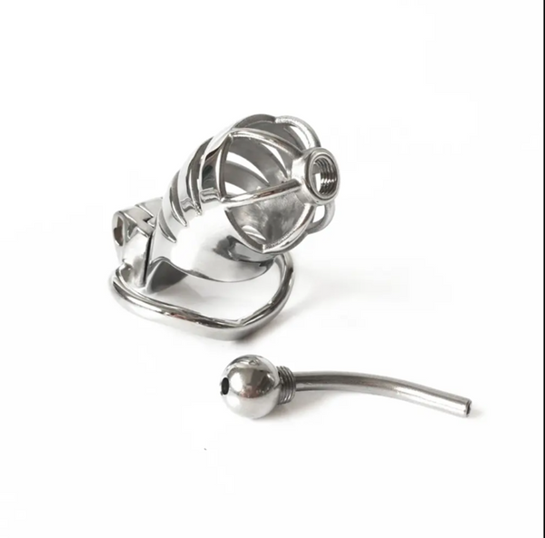 Male Stainless Steel Cock Cage Penis Ring Chastity Device catheter with Stealth