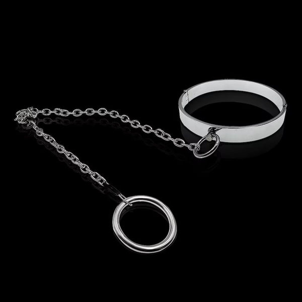 Metal Slave Sexual Restraint Neck Collar with Cock Ring Cbt Bdsm Kits