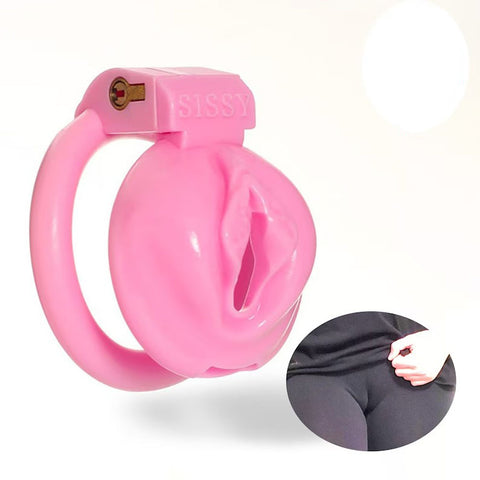 Sissy Pussy Chastity Cage, Pussy cock cage,Plastic Sissy Chastity Cage,Pink Colored Vagina Cage with 4 Adjustable Size Rings