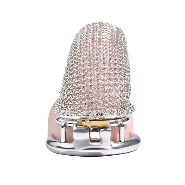 Mesh Net Chain Mail Shape Metal Chastity Cage Device 4 Size and Style Ring, Auxiliary Belt, Spiked Anti-Escape Ring, Ball Seperator