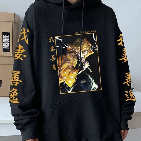 Japan Anime Hoodie Agatsuma Zenitsu Printed Men Women Sweatshirts Harajuku Long Sleeve Unisex Streetwear