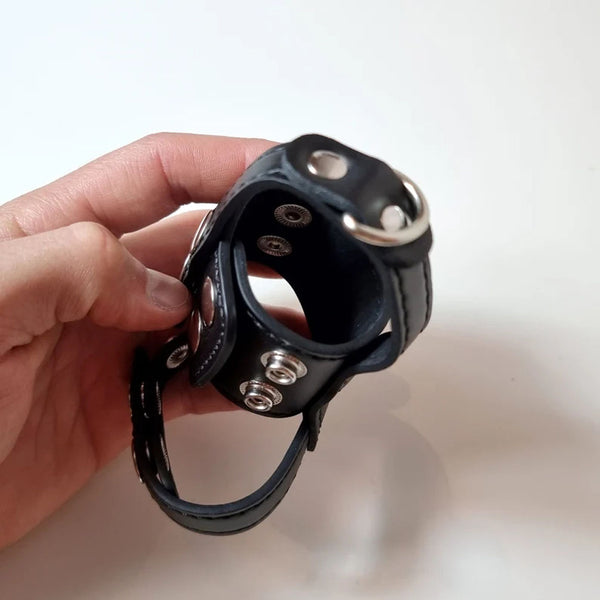 D-Ring Leather Ball Stretcher Adjustable Testicles CBT Device Scrotum Stretcher For Male