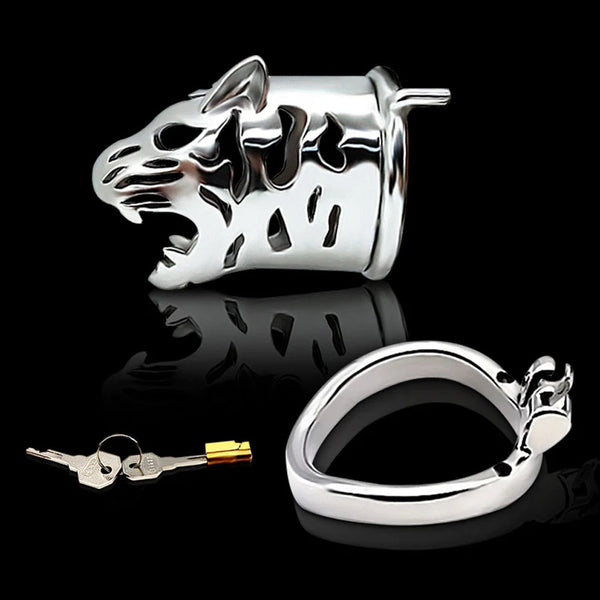 Leopard Chastity Cage Metal Lock Cock Bondage Devices For Male Sexual Fantasy Belt