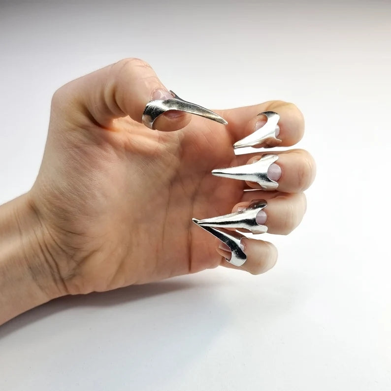 10 Nails Claw Rings Finger Claws Nails, Silver Claw Ring Finger Armor Ring