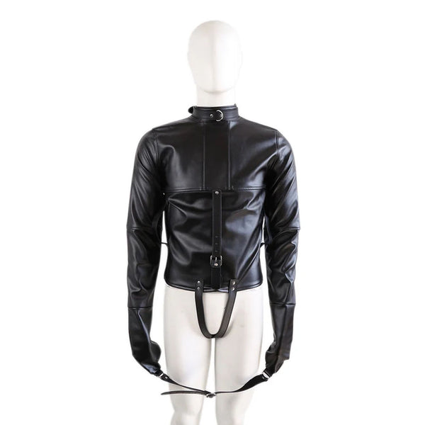 BDSM Leather Straight jacket,Restraint Heavy Duty Fetish Clubwear Adjustable Strap Body Bondage Harness Jacket