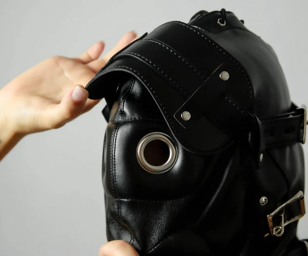 Lockable bondage face mask Open mouth mask with gag,BDSM Bondage hood