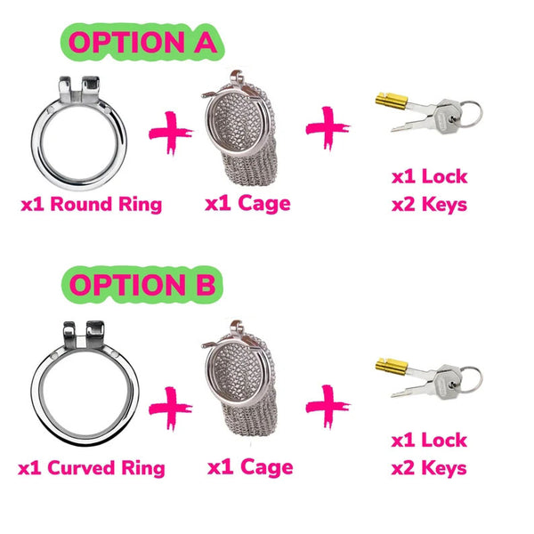 Mesh Net Chain Mail Shape Metal Chastity Cage Device 4 Size and Style Ring, Auxiliary Belt, Spiked Anti-Escape Ring, Ball Seperator