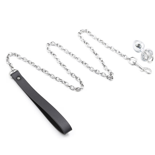 Butt plug with leash, metal butt plug with crystal, adult toys, anal plug