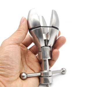 Stainless Steel Anal Dilator Locking Butt Plug, Solid Petals Anal Lock Chastity Devices