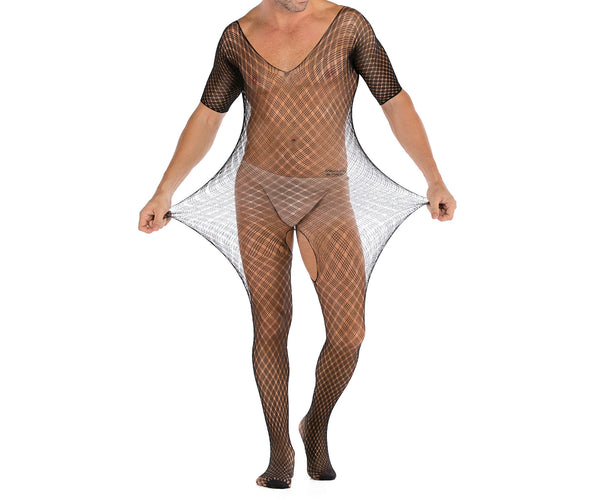 Men Bodystockings Sexy Bodysuits for Husband Night Club Wear Male Nightwear Sissy Fishnet Sleepwear Open Crotch Sex Costumes