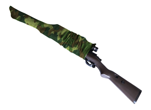 54 Inches Knit Gun Sock for Rifle/Shotguns with or without Scope Storage, Green Camo Anti-Rust, Silicone Treated, Drawstring Closure