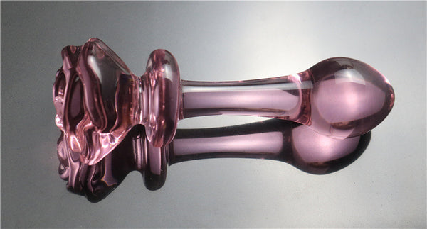 Pink Rose Flower Crystal Glass Dildo Vagina Masturbation Dildo Plug Sensual Oral Sex Toy For Women