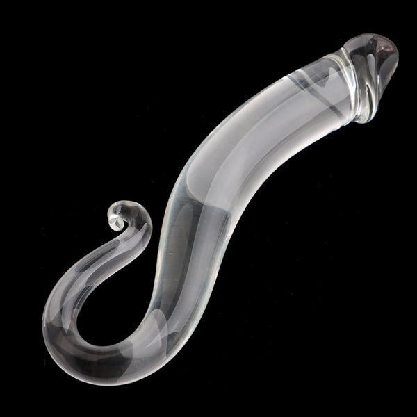 Glass Dildo, Clear Glass Dildo, Curved Fantasy Dildo, Glass Anal Plug, Pleasure Wand, Massager, G-Spot Wand, Sex Toy