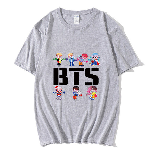 Korean Kpop t shirt bangtan boys Black Gray Color Short Sleeve T-shirt