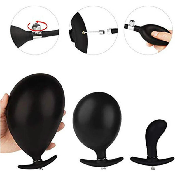 Inflatable Anus Plug Adjustable Anal Massager Anus Stopper with Inbuilt Steel Ball & Removable Needle