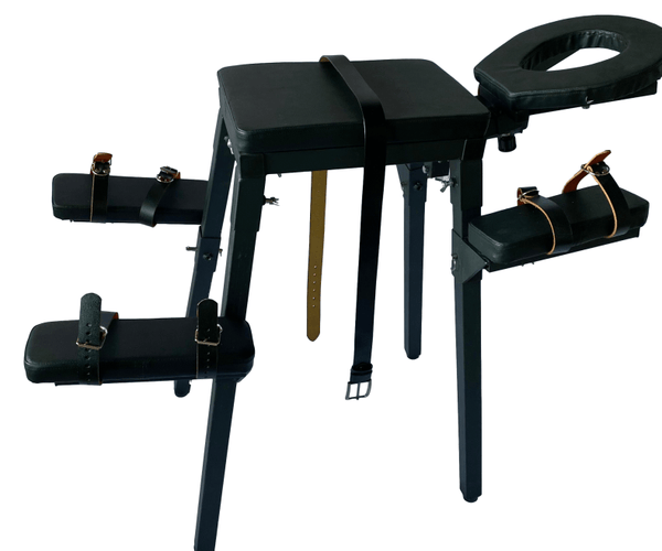 PADDED BDSM BENCH with bondage restraints for spanking, gear for whipping. bdsm sex bed, dungeon chair for adult games. Fetish furniture