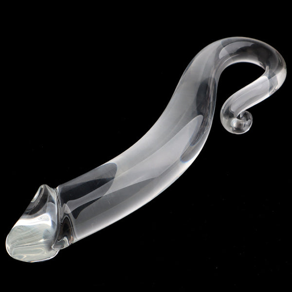 Glass Dildo, Clear Glass Dildo, Curved Fantasy Dildo, Glass Anal Plug, Pleasure Wand, Massager, G-Spot Wand, Sex Toy