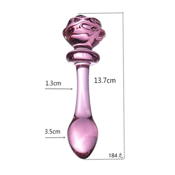 Pink Rose Flower Crystal Glass Dildo Vagina Masturbation Dildo Plug Sensual Oral Sex Toy For Women