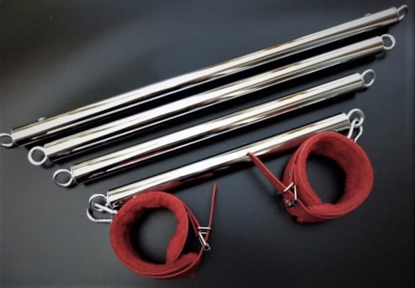 Spreader bar, Choice of 11 lengths, 10 inches to 30 inches. Leg Spreader bar, One inch (25mm) diameter, Strong chrome plated steel bar, BDSM