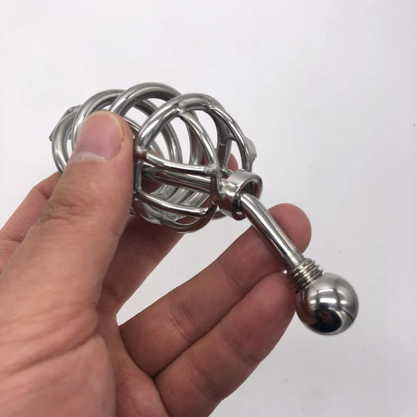 Male Cage Chastity Device Stainless Steel Beads Urethral Catheter Belt Cock Cage