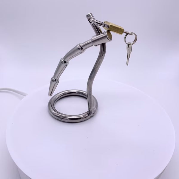 Stainless Steel Male Chastity Device with Urinary Plug,SM Cock Cage