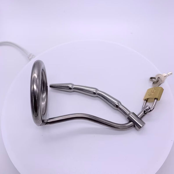 Stainless Steel Male Chastity Device with Urinary Plug,SM Cock Cage