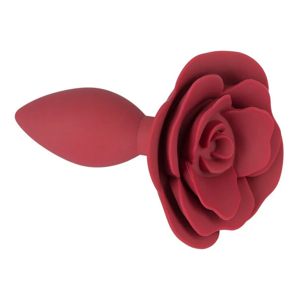 Butt plug "Rose Butt Plug" with rose blossom as stopper for anus stimulation and stretching, silicone butt plug