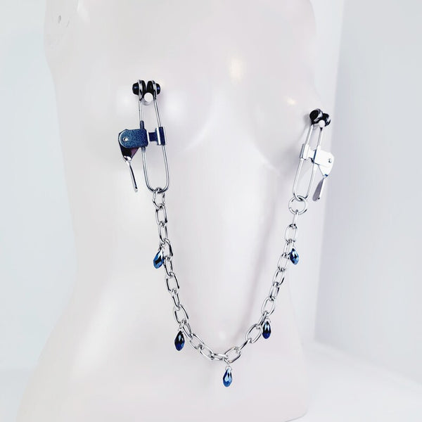 Nipple Press Clamps with Heavy Chain and Crystals. MATURE, BDSM