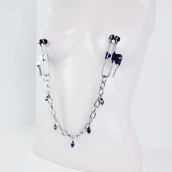 Nipple Press Clamps with Heavy Chain and Crystals. MATURE, BDSM