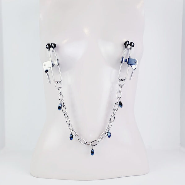 Nipple Press Clamps with Heavy Chain and Crystals. MATURE, BDSM