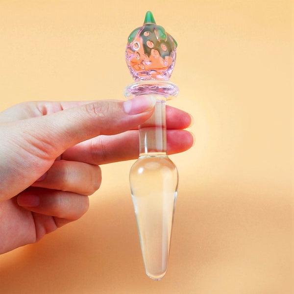 Glass Butt Plug, Strawberry Glass Anal Plug, Plug for Beginner, Crystal Butt Plug, Adult Sex Toy, BDSM Toy, Glass Dildo Toy, Trainer Plug