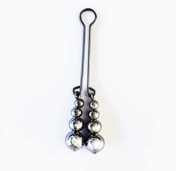 Stainless Steel Clit Clamp / Labia Clip with Lightly Weighted Beads. Mature Listing, BDSM Gear for Submissive