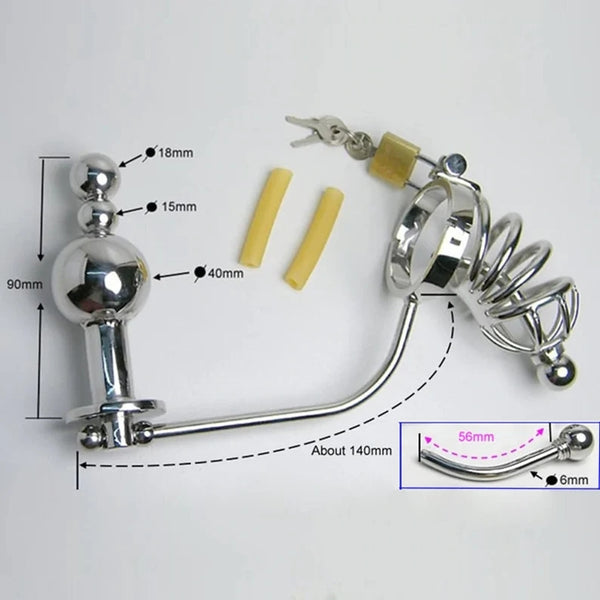 Male Cage Chastity Device Stainless Steel Beads Urethral Catheter Belt Cock Cage
