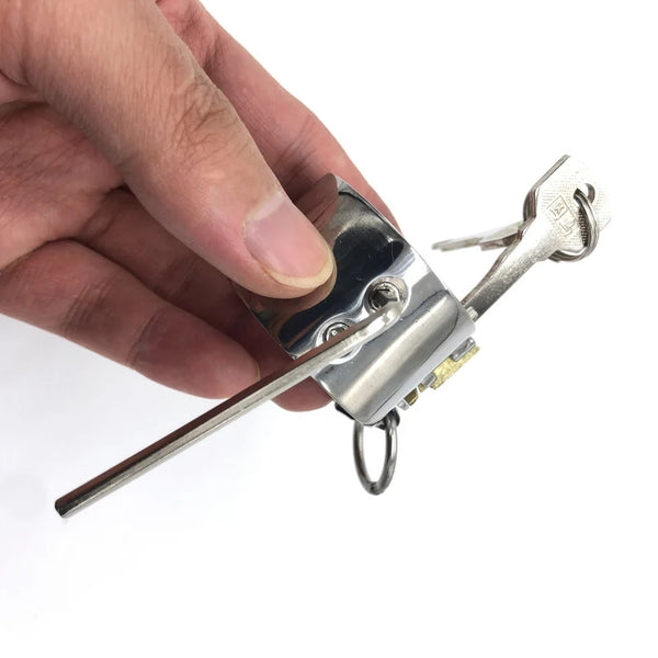 Stainless Steel Chastity Cage Piercing Chamber Ball Stretcher Metal Scrotum Pendant Ball Ring with Testis Weight Cock Ring CBT Devices