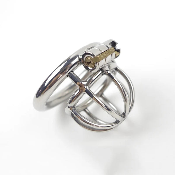 Male Chastity Device With Urethral Catheter Stainless Steel Cock Cage Penis Ring Lockable Small Penis for Men
