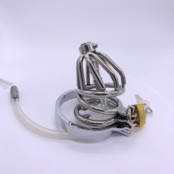 Male Chastity Device With Urethral Catheter Barbed Anti-off Ring