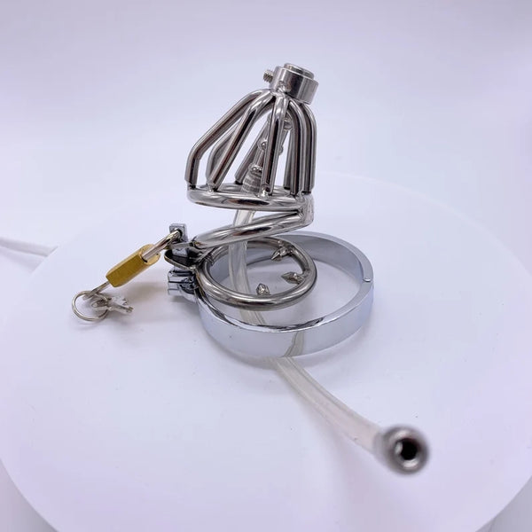 Male Chastity Device With Urethral Catheter Barbed Anti-off Ring